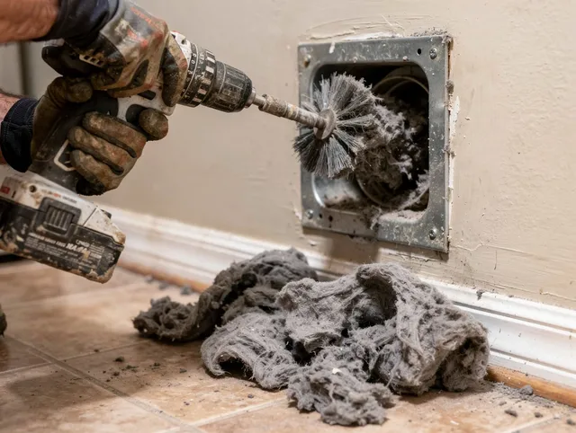 Certified Wrentham Dryer Vent Cleaning technician performing dryer vent cleaning in Wrentham